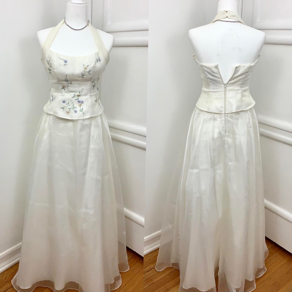 White/ivory floral embroidered prom wedding gown dress